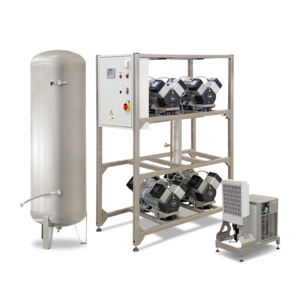 Compresor EKOM DK50 4x4VRT S/M, cu carcasa de insonorizare si uscator de aer, cabinete stomatologice