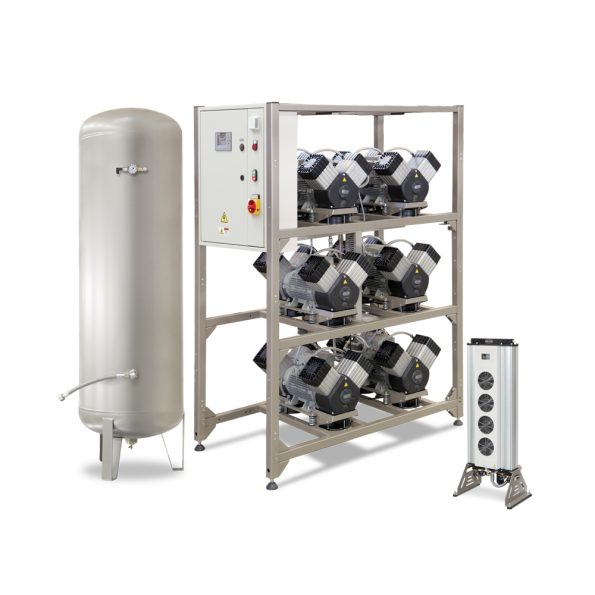 Compresor EKOM DK50 6x4VRT S/M, cu carcasa de insonorizare si uscator de aer pentru cabinete stomatologice