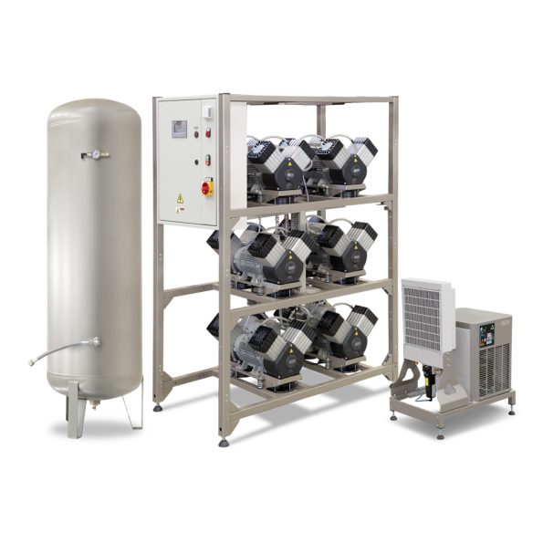 Compresor EKOM DK50 6x4VRT S/M, cu carcasa de insonorizare si uscator de aer prin refrigerare pentru cabinete stomatologice