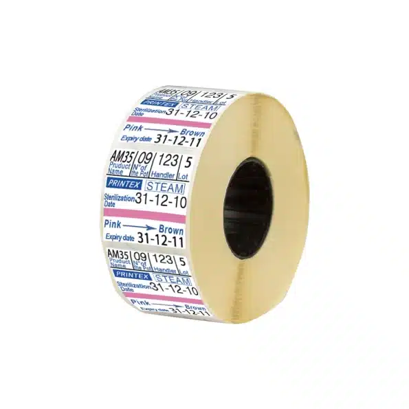 Printex 29x28 mm-es, kettős ragasztós címketekercs, sterilizálási indikátorral